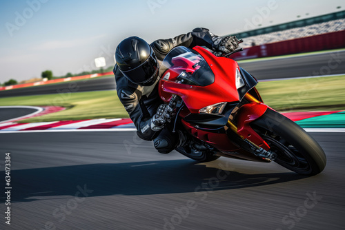 Motorcycle racing on a racing track photo