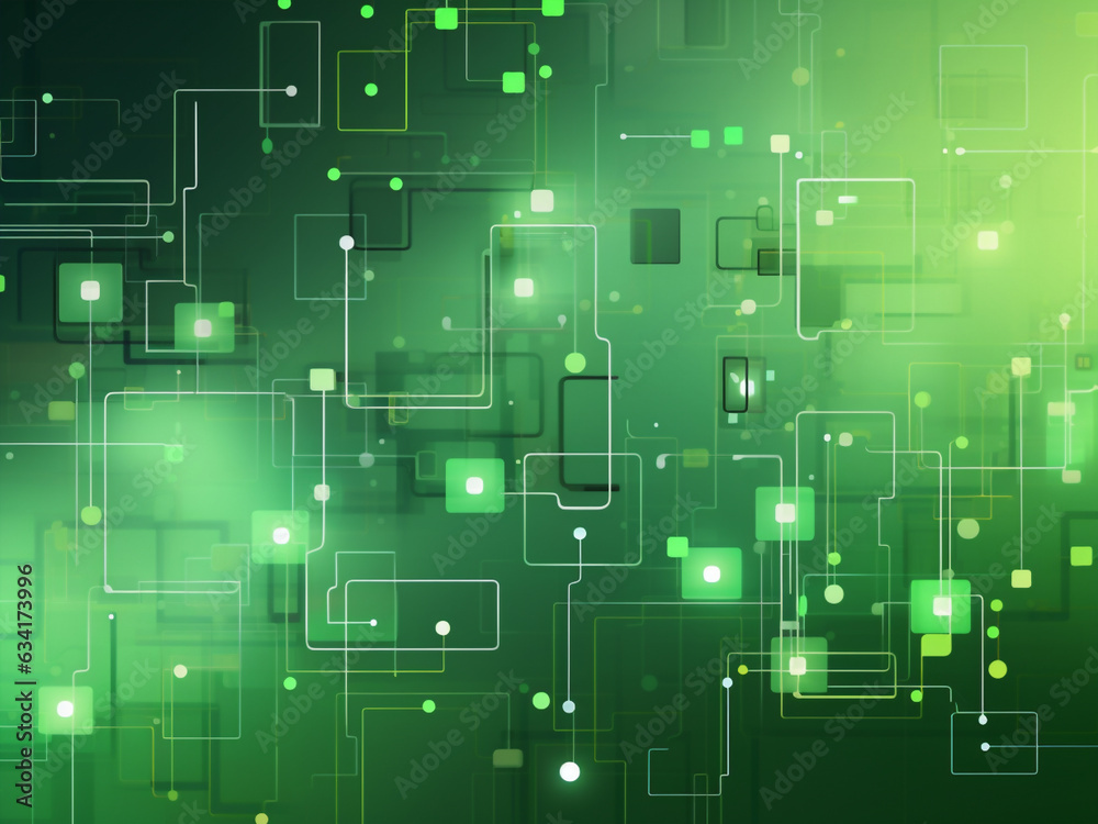 Green digital background: intertwining network, art, and cutting-edge technologies.