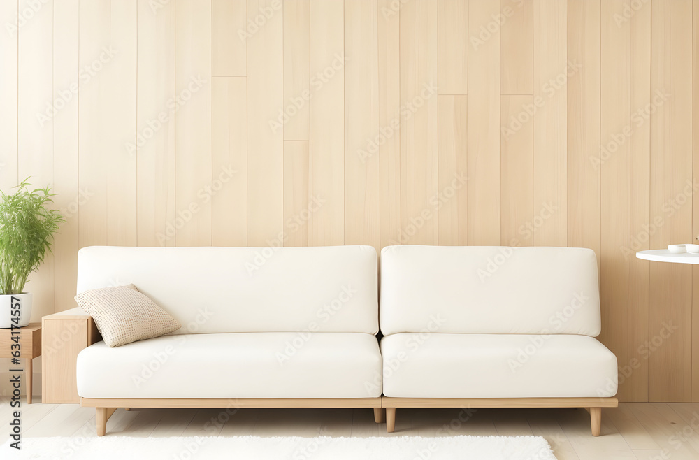 Minimalist Modern Living Room Wooden Paneling Wall Complements Beige Corner Sofa in Elegant Interior Design Minimalist Modern Living Room Wooden Paneling Wall Complements Beige Corner Sofa in Elegant Interior Design