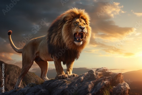 lion standing on a rock roaring © id512