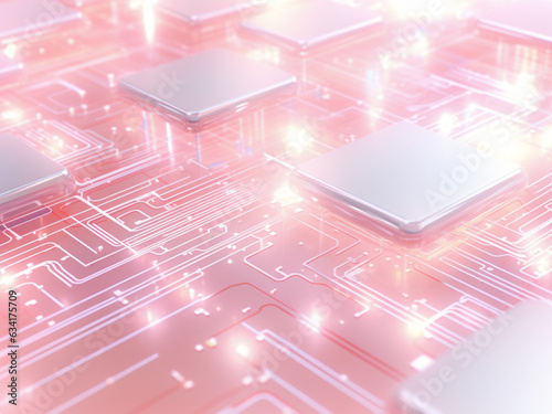 Merging illustration, technologies in light pink digital background.