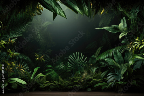 Tropical exotic leaves background. Natural template for product advertisement