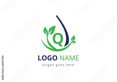 Agriculture Logo On Q Letter Concept. Agriculture and farming logo design. Agribusiness, Eco-farm logo Design Vector template