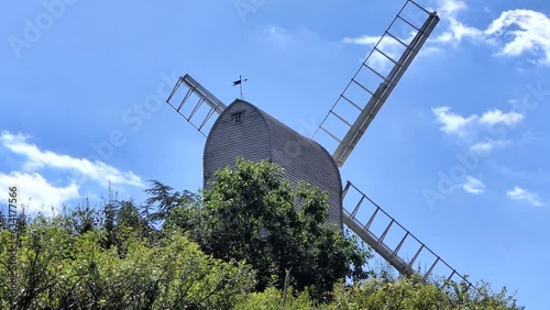 Finchingfield Post Mill from low angle.

Known as the most photographed village in Essex, Finchingfield is home to one of the county's few remaining windmills and is a charming, picturesque village. photo