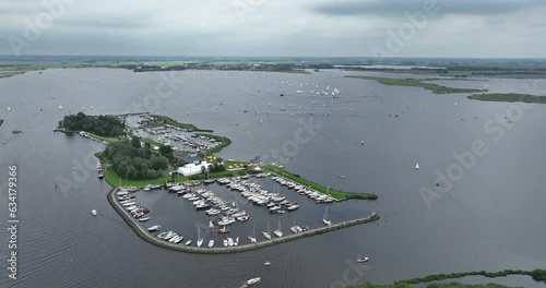 Aerial Drone View of HET SNEEKERMEER: Dutch Water Paradise. Het Starteiland in front. photo