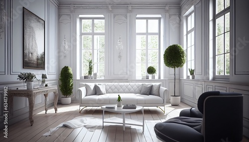 Luxury drawing room with beautiful furniture and white design concept. Generative in ai