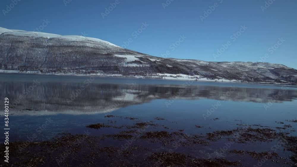 lake in winter, water reflection sunset lake in winter, water reflection sunset