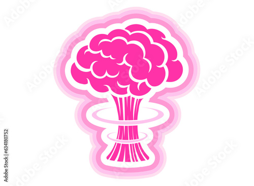 Vector vintage sticker with atomic bomb explosion in pink color. Pacific vintage military poster with nuclear bomb. Barbenheimer.