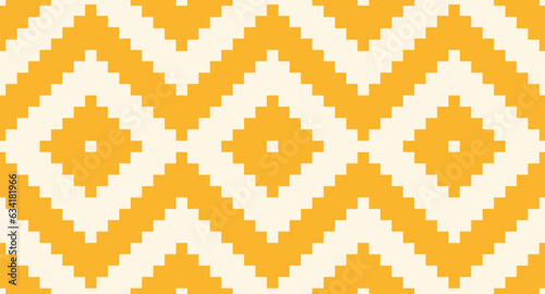 Seamless vector pattern cream white and mustard yellow tribal geometric ornament repeat, textile