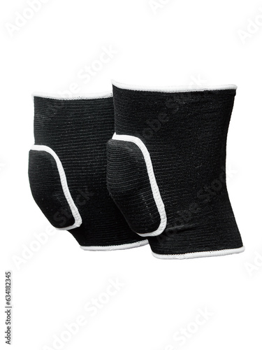 Textile black knee pads on white background. Knee protection