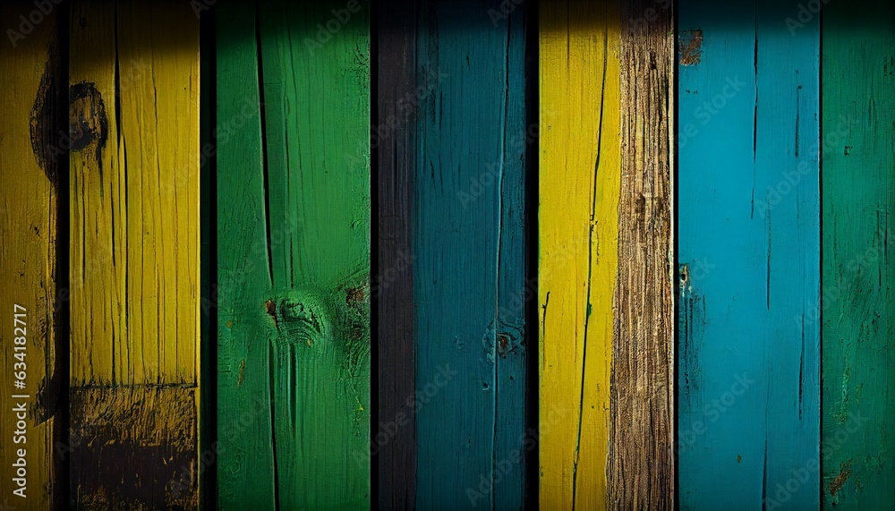 colorful wooden background, green, yellow, blue, and brown. Photo in high quality