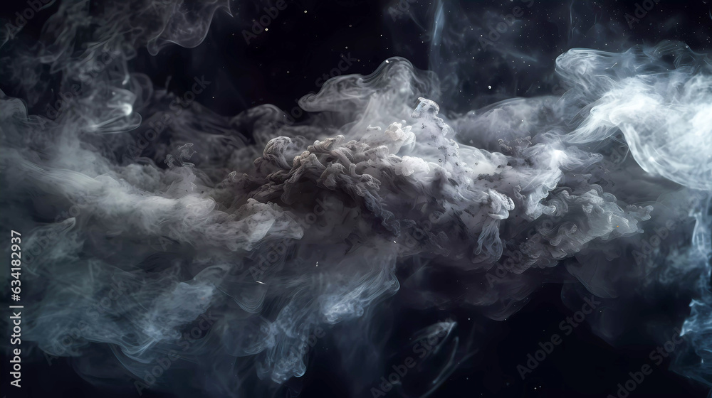 Deep space, smoke, stars and galaxies. On a dark background.. Generative AI technology. Deep space, smoke, stars and galaxies. On a dark background.. Generative AI technology.