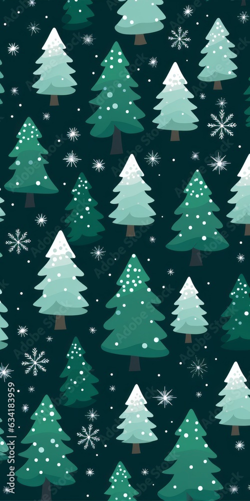 Pattern white and green Christmas tree with snowflake. New Year's concept. Dark concept.