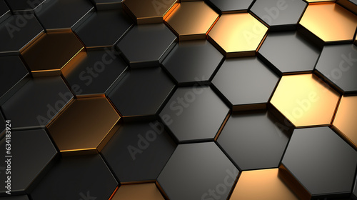 Perfect black and gold hexagons. AI generation