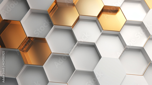 Perfect white and gold hexagons. AI generation