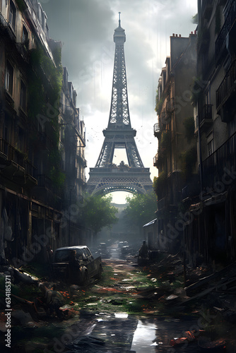 Paris Eiffel Tower overgrown dystopian apocalyptic © Dennis