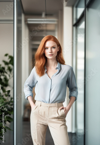 Free Download immagine di giovane donna professionista in abbigliamento informale, ambiente di lavoro luminoso e spazioso alle spalle - GFXLoad
