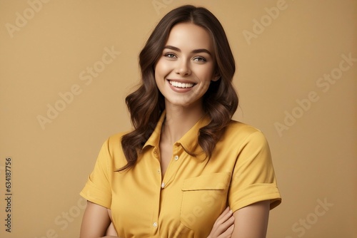 captivated in Color A Woman's Amazed Expression Shines on Yellow, Eyes Wide Open: The Enthralling Photo of an Excited Woman on Yellow, Vibrant Surprise: Immersing in the Joy of an Excited Woman's