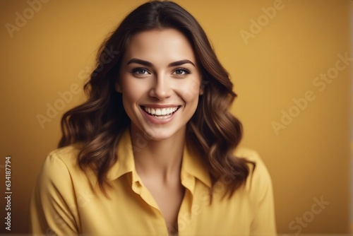 captivated in Color A Woman's Amazed Expression Shines on Yellow, Eyes Wide Open: The Enthralling Photo of an Excited Woman on Yellow, Vibrant Surprise: Immersing in the Joy of an Excited Woman's © a2graphics
