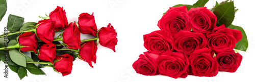 beautiful red rose isolated on white background. Top view. Flat lay pattern