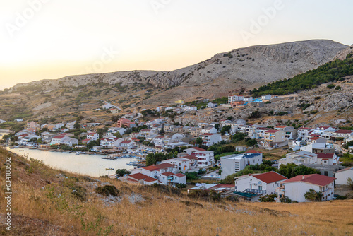 View of the city of Metajna  Pag  Croatia  a tourist city on the Adriatic coast  the landscape of the city on the seashore