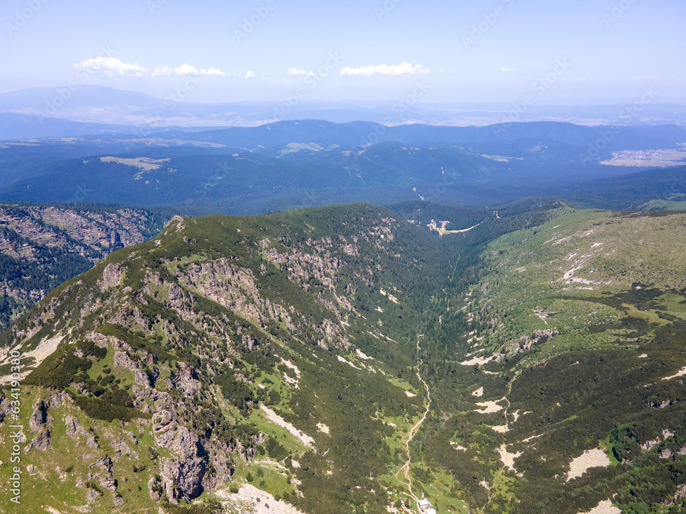 Aerial view of Rila Mountain near Malyovitsa peak, Bulgaria