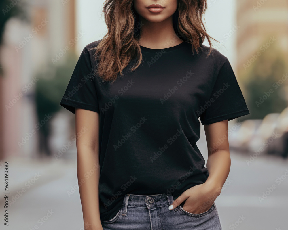 Black Shirt Mockup, Oversized Blank T-Shirt Template, Fashion, Female ...