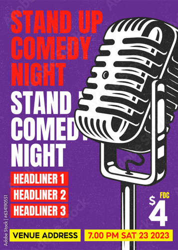 Stand Up Show or comedy night, Set Vector., microphone or Open Mic, flyer, gigs, poster, pamphlet,