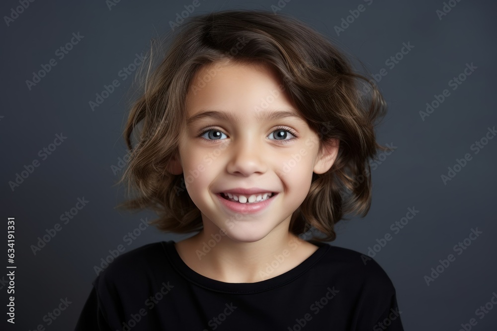 Portrait of a cute fictional young child smiling candidly. Generative AI. Portrait of a cute fictional young child smiling candidly. Generative AI.