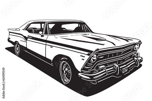Classic american car style. Vintage vehicle vector illustration. Modern print design of retro machine.