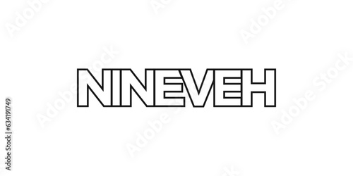 Nineveh in the Iraq emblem. The design features a geometric style, vector illustration with bold typography in a modern font. The graphic slogan lettering. photo