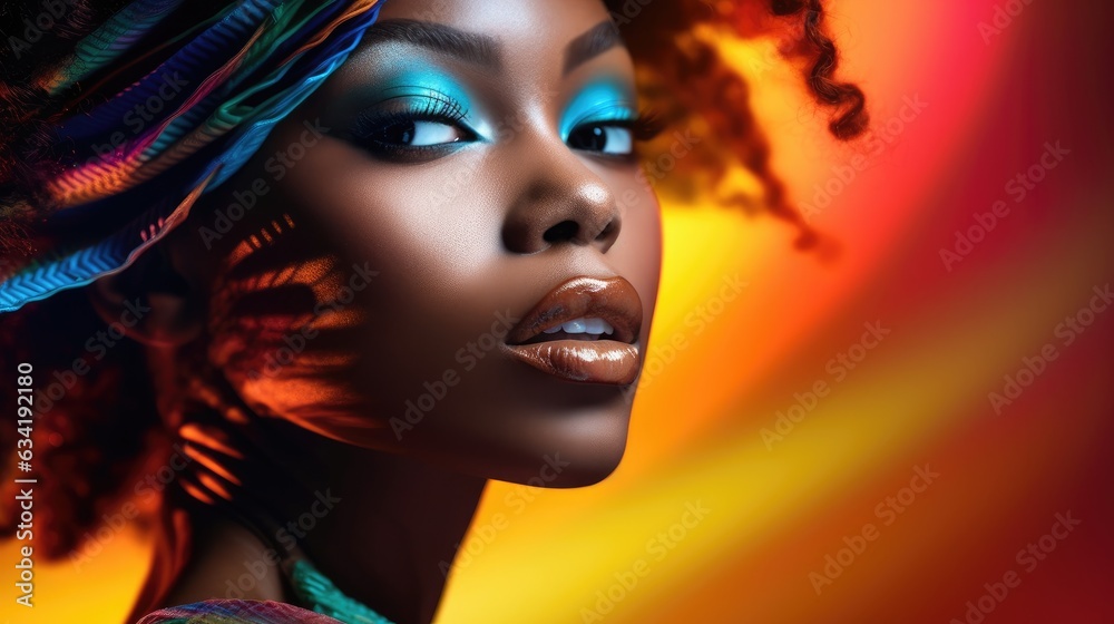Beautiful female model with neon lights reflected on her face Beautiful female model with neon lights reflected on her face