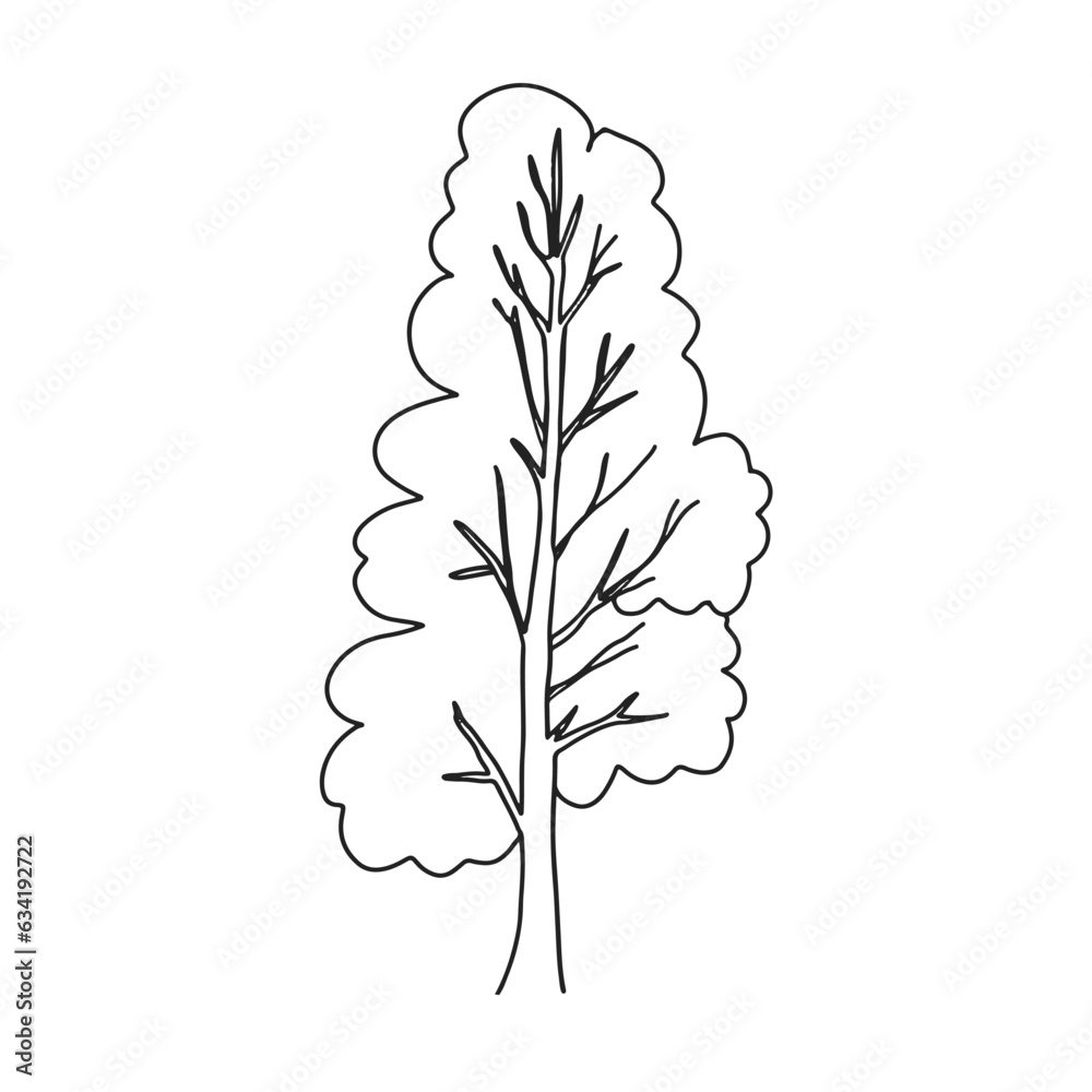 Doodle simple tree, Line art coloring page design element for teaching materials Doodle simple tree, Line art coloring page design element for teaching materials