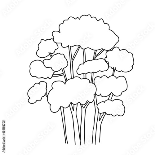 Doodle simple tree, Line art coloring page design element for teaching materials