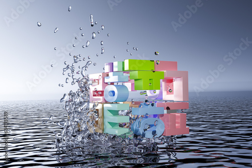 Water splash out of korean Cube.
Abstract cube consisting of the Korean alphabet.
