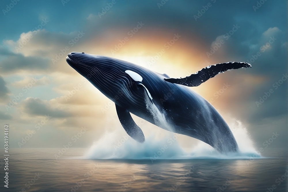 Fototapeta premium photo-realistic image of a humpback whale breaching the water surface