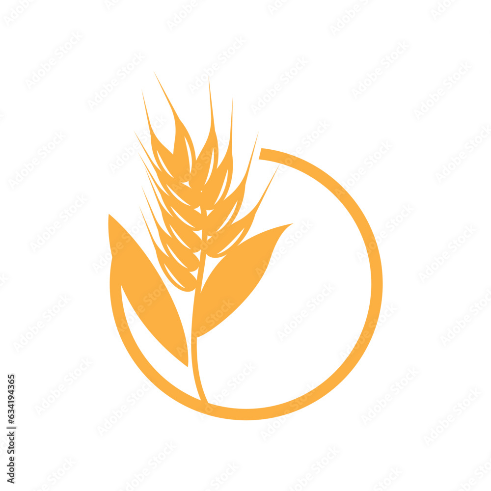 Wheat Logo, Simple Farmer Garden Design, Vector Template Silhouette Illustration