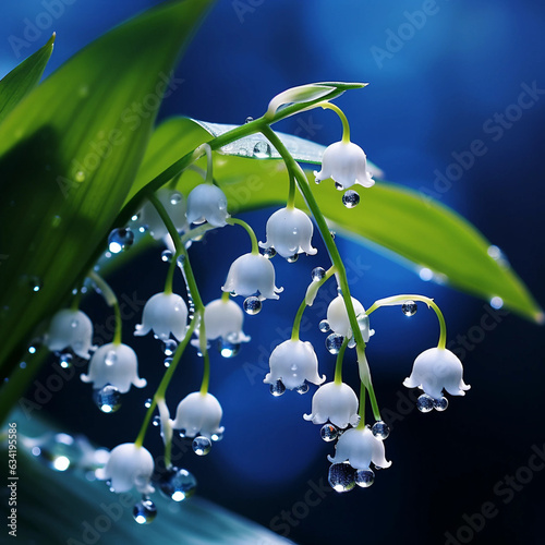 Blue flowers with dripping water