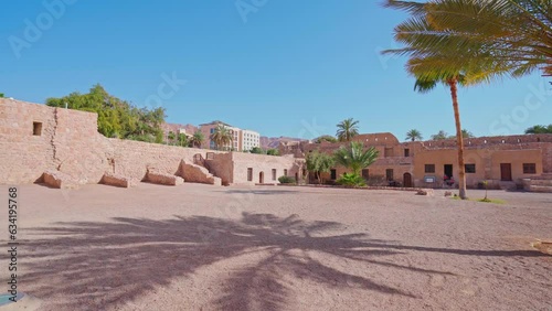 Aqaba, Jordan - Mar 06 2023, 4k, panoramic view of the courtyard, Mamluk Castle, Aqaba, Jordan