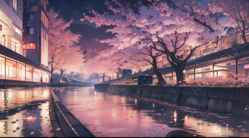 Cherry trees by the river, Sakura © n
