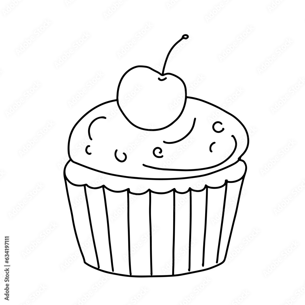 Doodle cupcake. Cute doodle coloring page element, teaching materials design element Doodle cupcake. Cute doodle coloring page element, teaching materials design element
