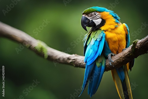 blue and yellow macaw generated by AI technology	