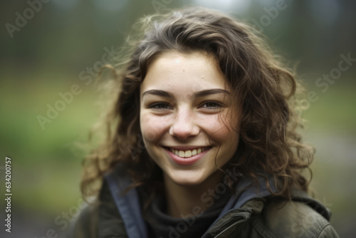 Portrait of a cute young outdoors woman smiling