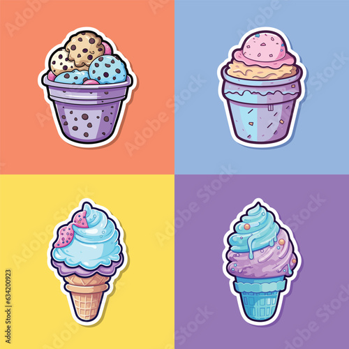 cookies and cream ice cream sticker cool colors kawaii clip art illustration collection