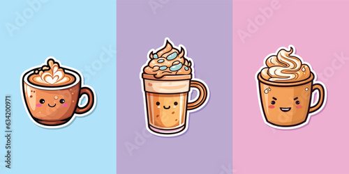 coffee sticker cool colors kawaii clip art illustration collection