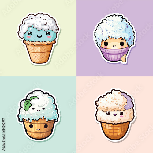 coconut macaroon ice cream sticker cool colors kawaii clip art illustration collection.