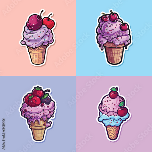 black cherry ice cream sticker cool colors kawaii clip art illustration collection