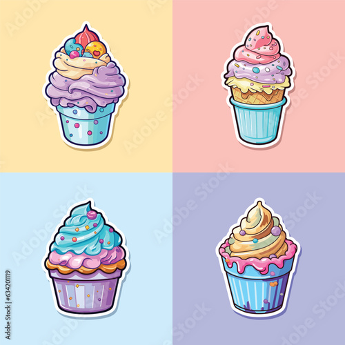 birthday cake batter ice cream sticker cool colors kawaii clip art illustration collection