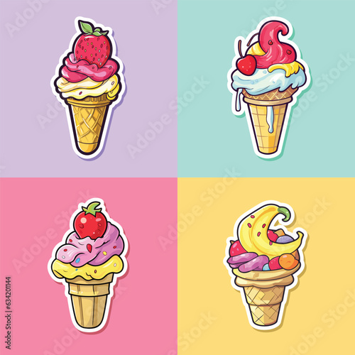 banana split ice cream sticker cool colors kawaii clip art illustration collection