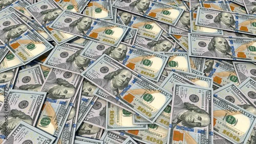 Close-up of a rotating pile of hundred dollar bills. Ideal for any financial or business related projects.